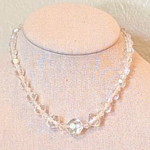 1950s AB Crystal Graduated Beaded Necklace - Picture 1 of 5